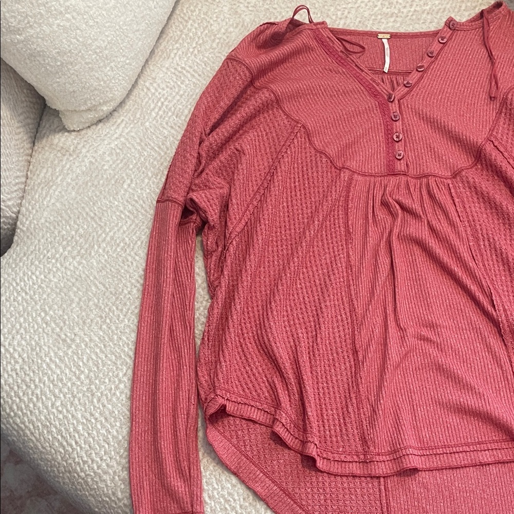 Free People Ribbed Button-Front Blouse - Rose - Picture 4 of 7
